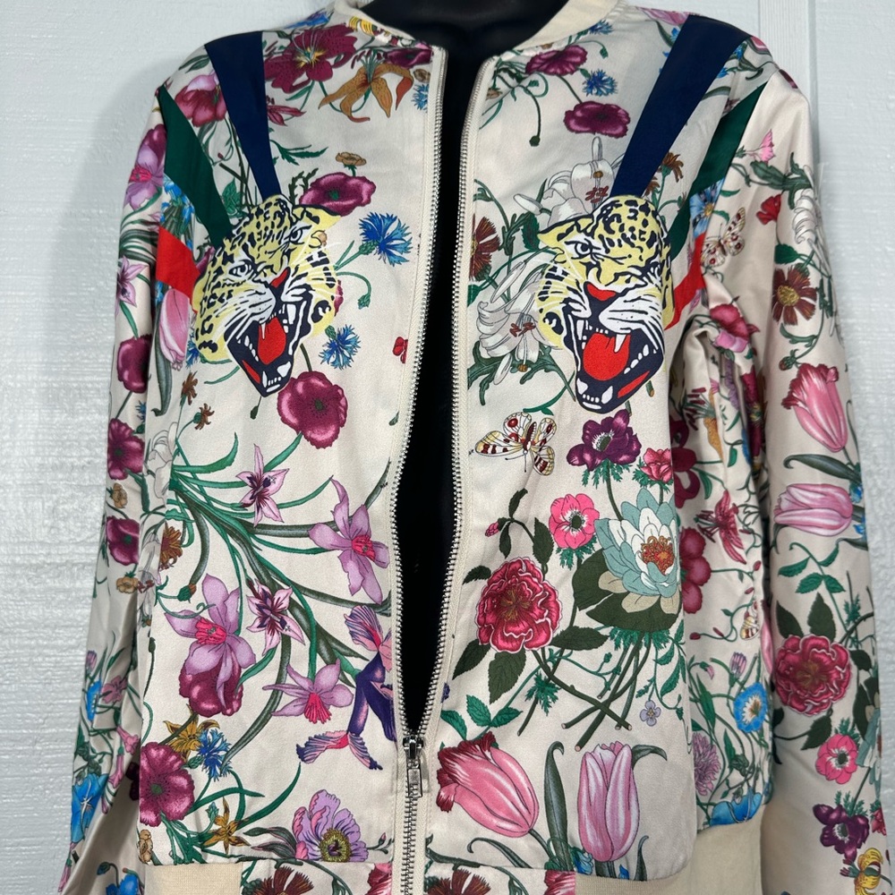 Man Bo Vintage Floral Full Zip Bomber Jacket No Size  See Measurements EUC - Picture 4 of 11